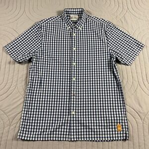 Scotch & Soda Mens Large Short Sleeve Shirt Blue Gingham Organic Cotton